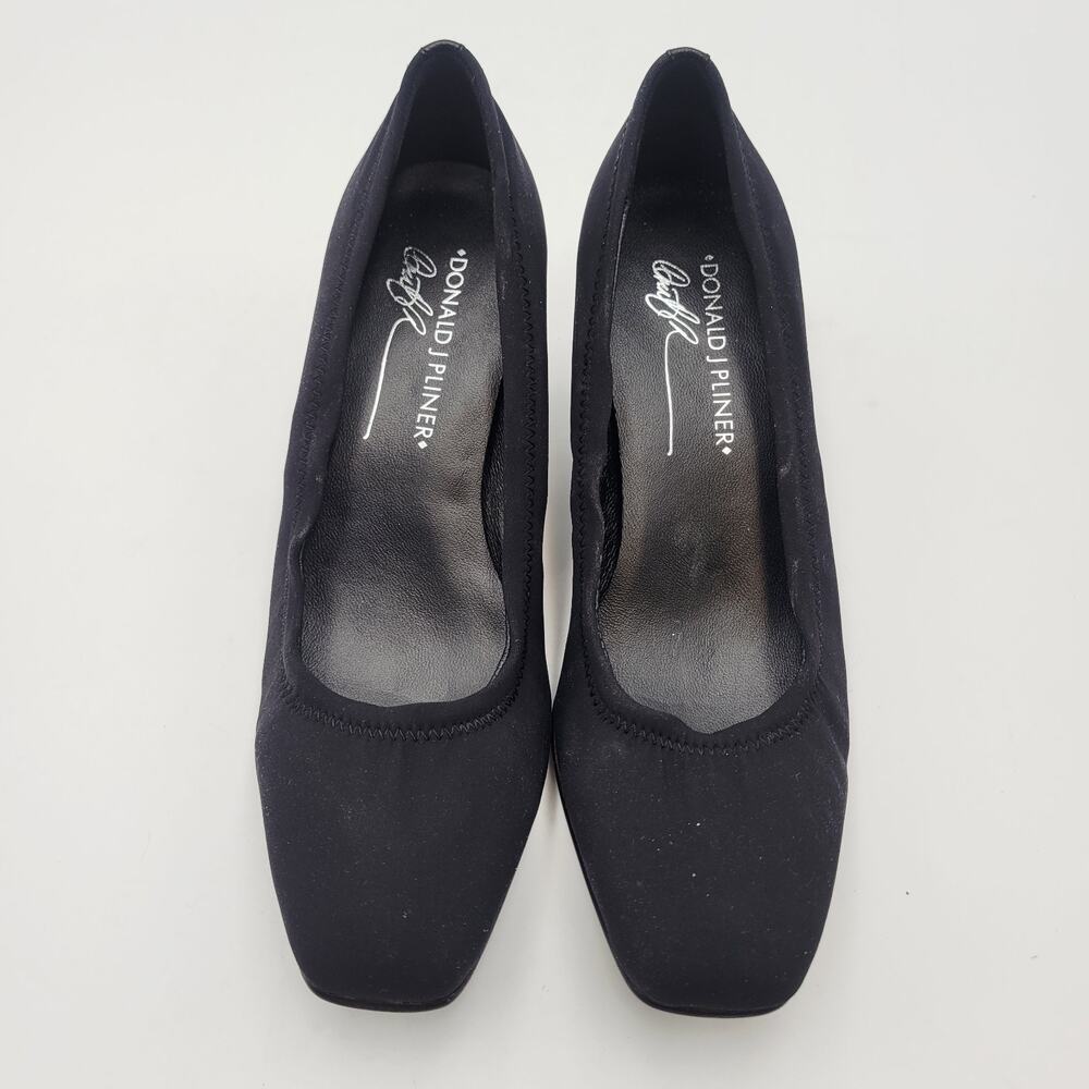 DONALD PLINER Seana Black Pumps Kitten Heels Fabric Slip on Shoes Size 6.5 Vtg